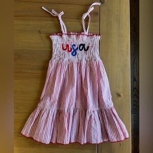 Girls Red Striped 'USA' Smocked Sundress